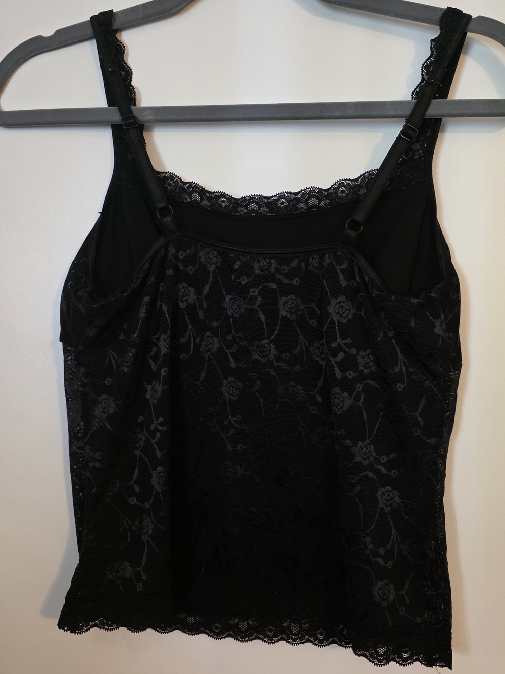 Vassarette Black Lace Camisole with Rose Floral Overlay Scalloped Coquette